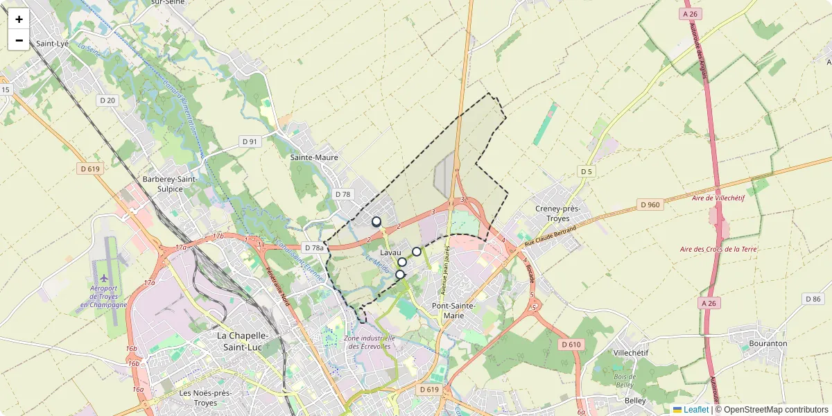 Carte du réseau de transport en commun à Lavau - lignes de bus et arrêts