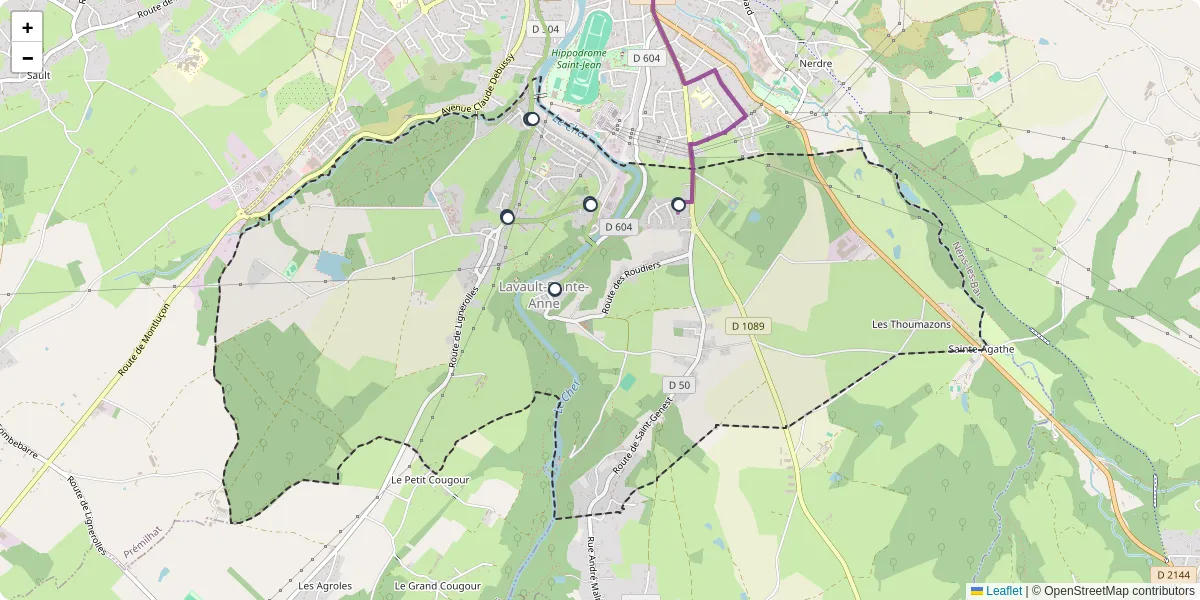 Carte du réseau de transport en commun à Lavault-Sainte-Anne - lignes de bus et arrêts