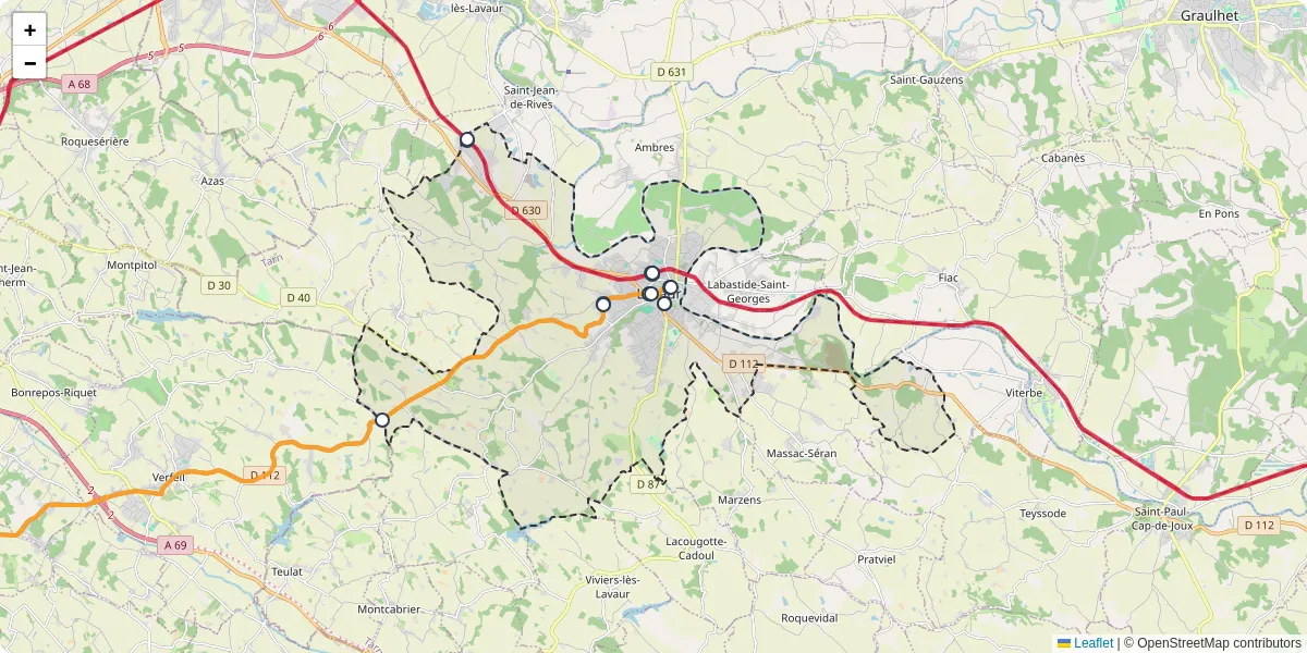 Carte du réseau de transport en commun à Lavaur - lignes de bus et arrêts