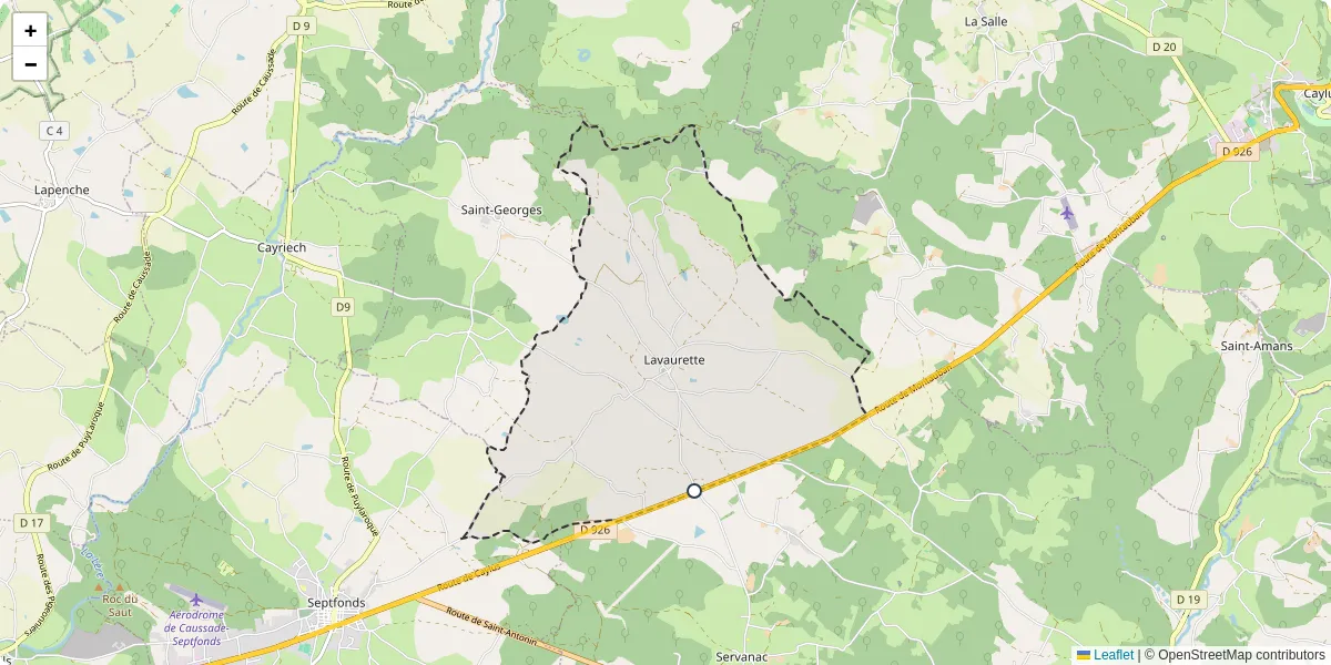 Carte du réseau de transport en commun à Lavaurette - lignes de bus et arrêts