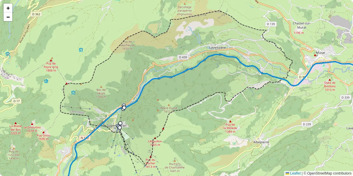 Carte du réseau de transport en commun à Laveissière - lignes de bus et arrêts