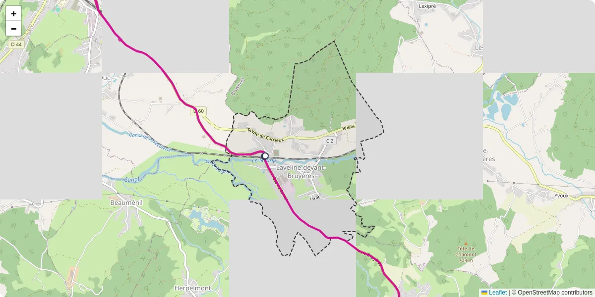 Carte du réseau de transport en commun à Laveline-devant-Bruyères - lignes de bus et arrêts