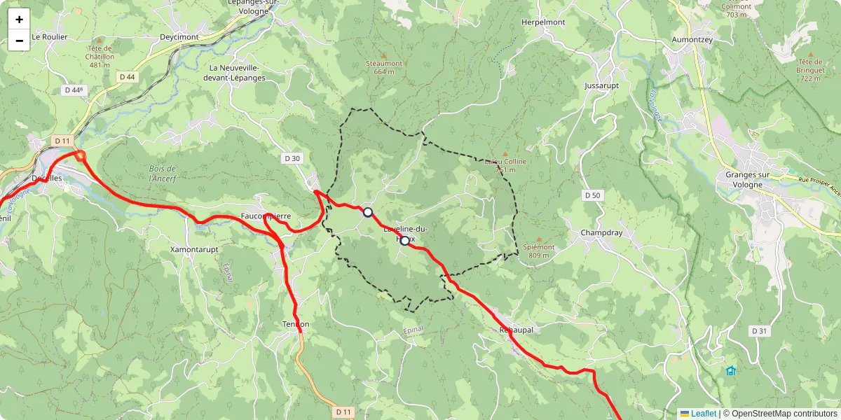 Carte du réseau de transport en commun à Laveline-du-Houx - lignes de bus et arrêts
