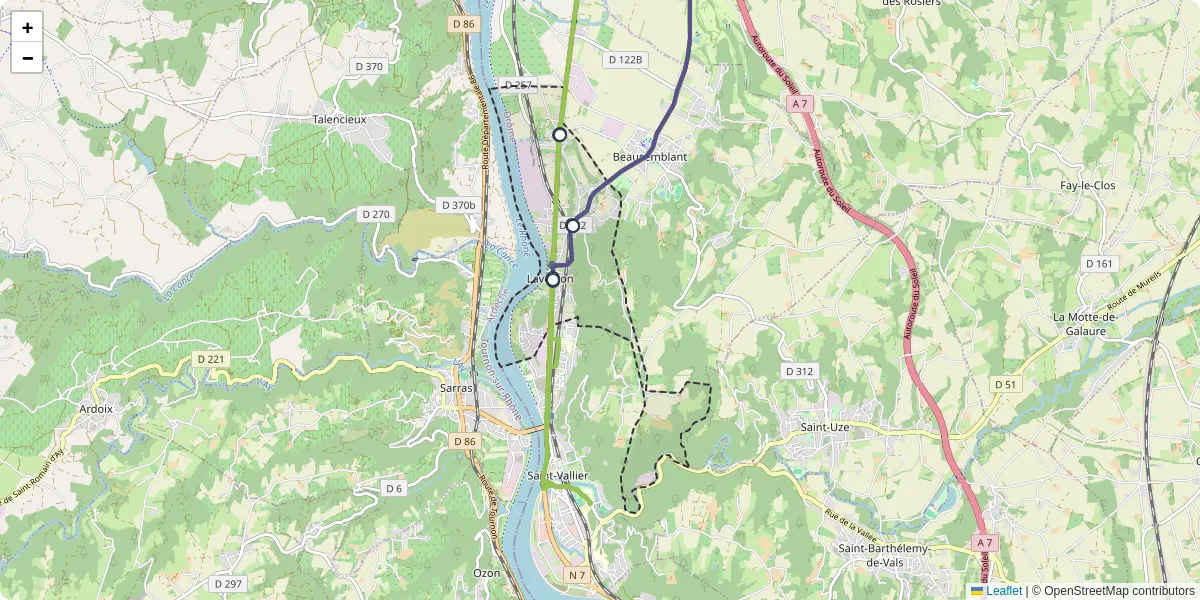 Carte du réseau de transport en commun à Laveyron - lignes de bus et arrêts