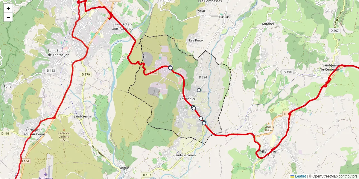 Carte du réseau de transport en commun à Lavilledieu - lignes de bus et arrêts