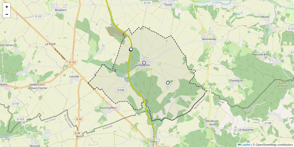 Carte du réseau de transport en commun à Lavilletertre - lignes de bus et arrêts