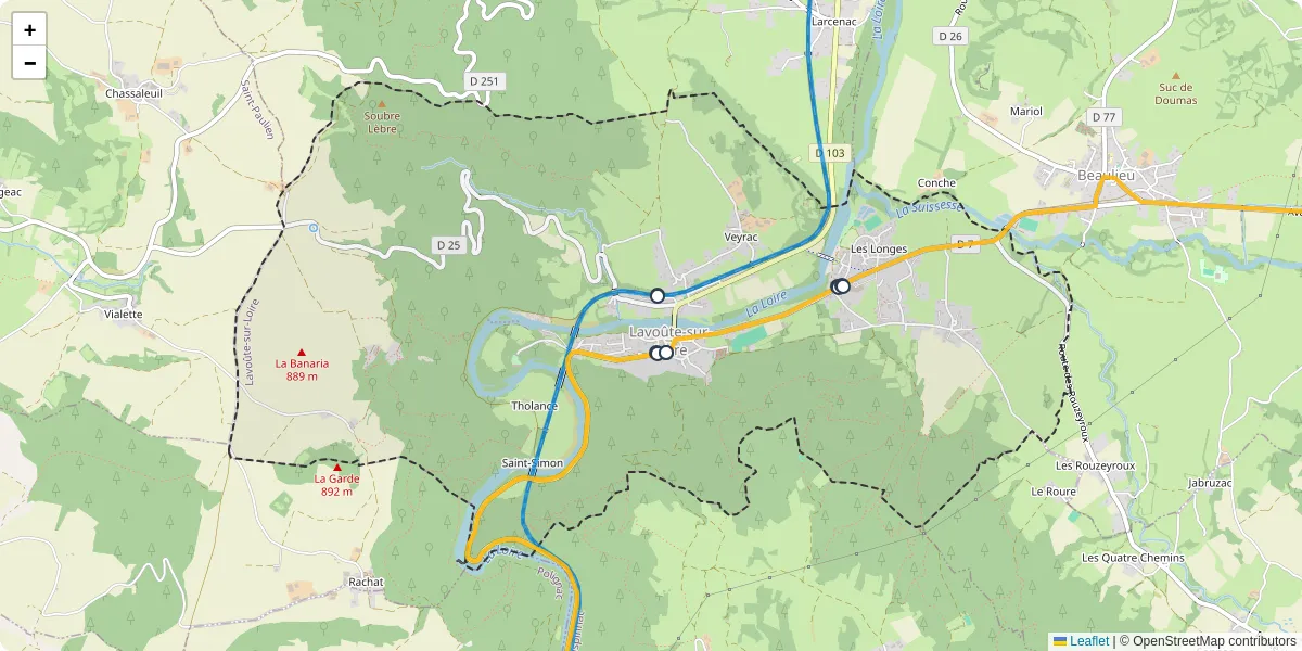 Carte du réseau de transport en commun à Lavoûte-sur-Loire - lignes de bus et arrêts