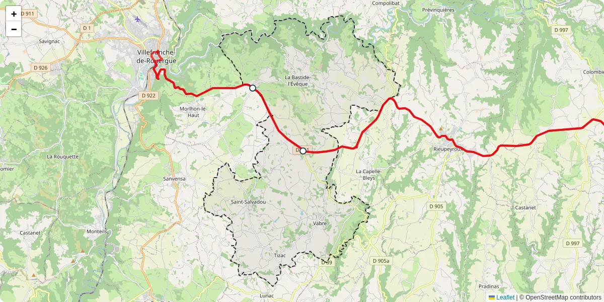 Carte du réseau de transport en commun à Le Bas Ségala - lignes de bus et arrêts