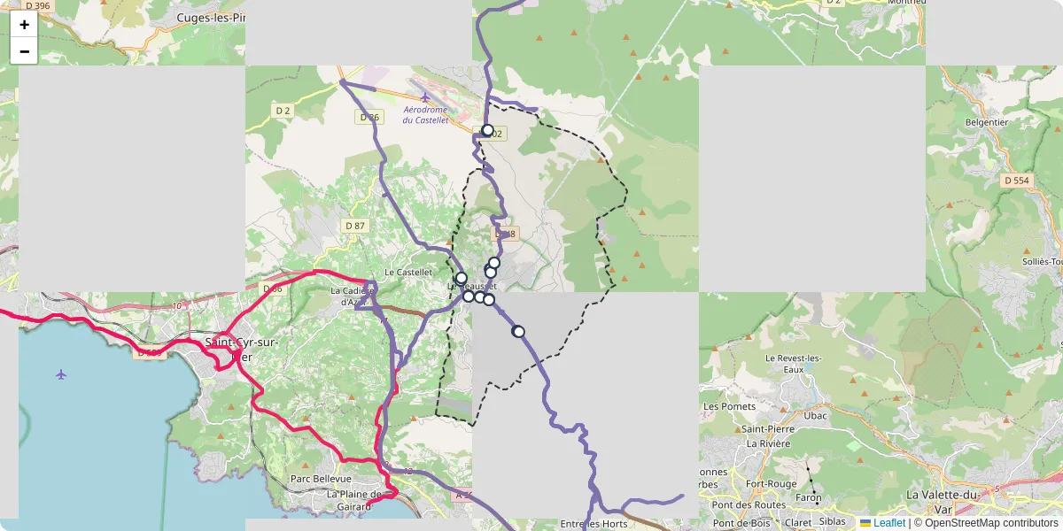 Carte du réseau de transport en commun à Le Beausset - lignes de bus et arrêts
