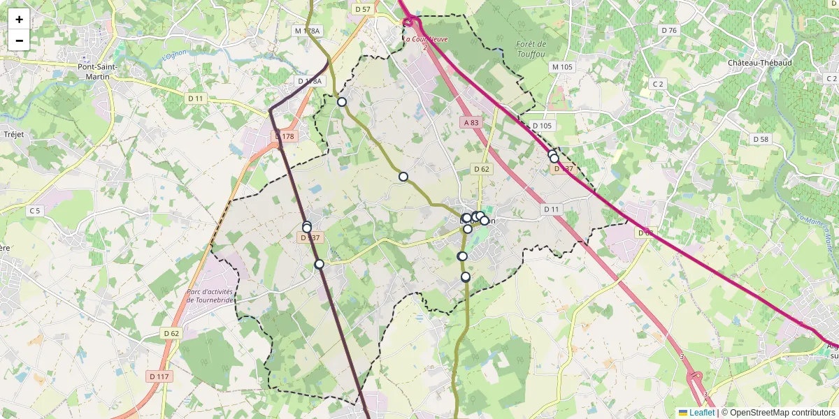 Carte du réseau de transport en commun à Le Bignon - lignes de bus et arrêts