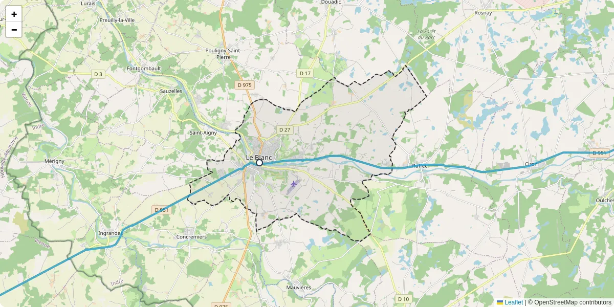 Carte du réseau de transport en commun à Le Blanc - lignes de bus et arrêts