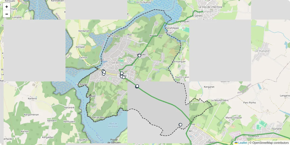 Carte du réseau de transport en commun à Le Bono - lignes de bus et arrêts
