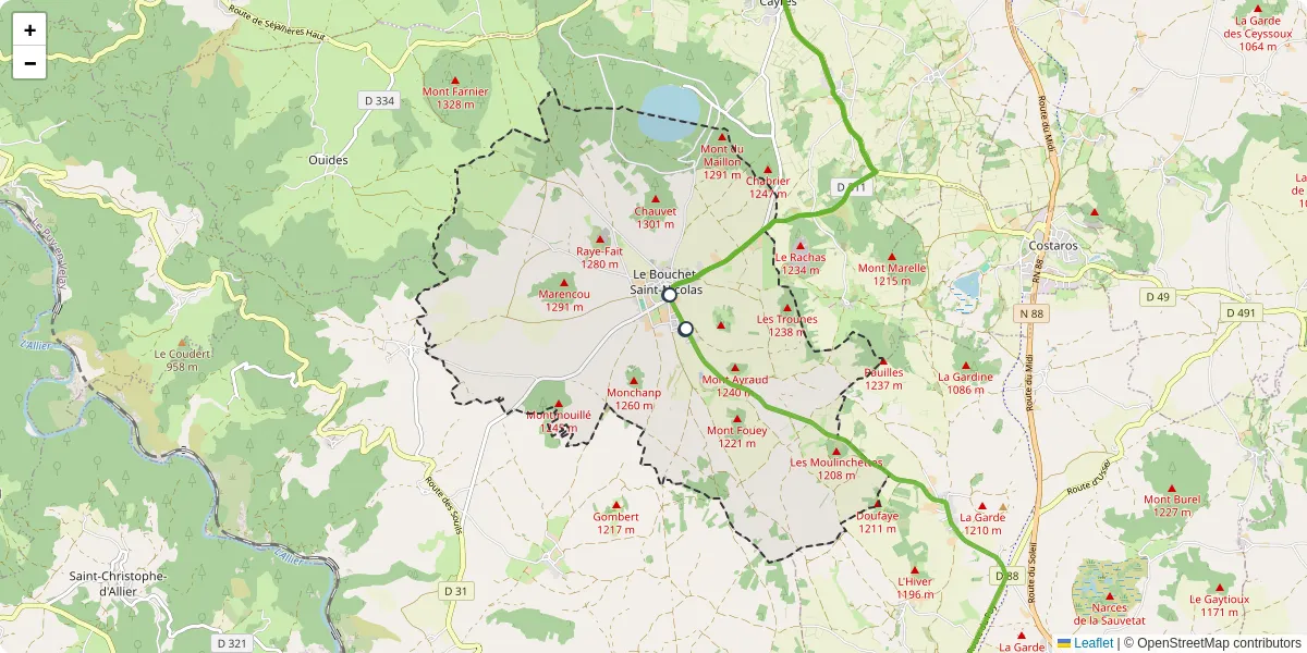 Carte du réseau de transport en commun à Le Bouchet-Saint-Nicolas - lignes de bus et arrêts