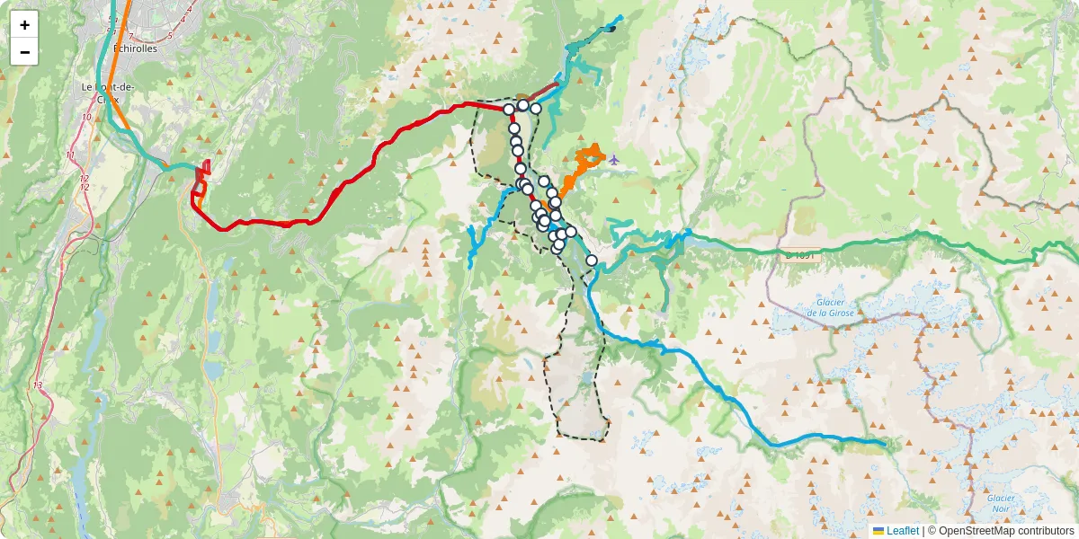 Carte du réseau de transport en commun à Le Bourg-d'Oisans - lignes de bus et arrêts