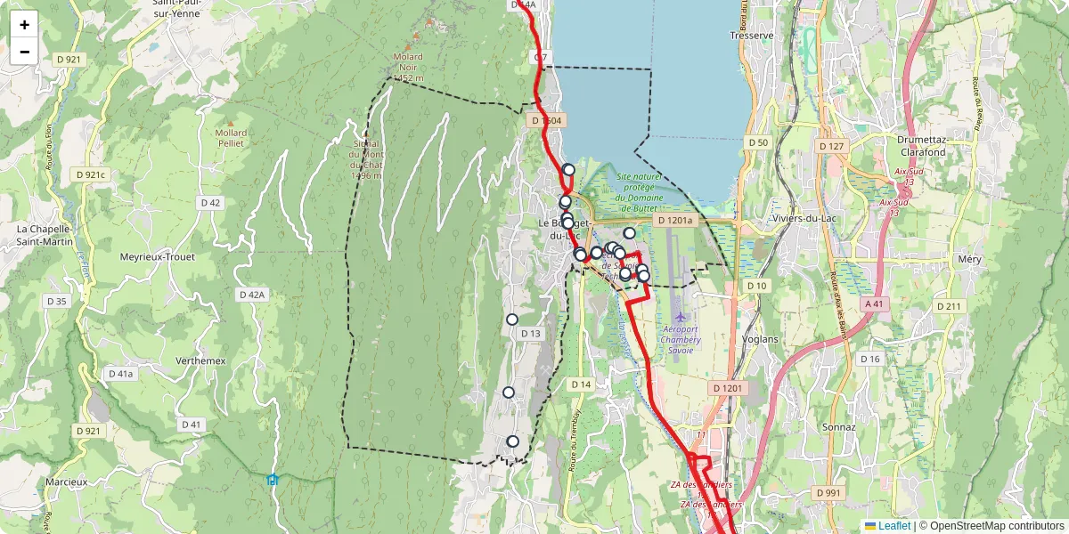 Carte du réseau de transport en commun à Le Bourget-du-Lac - lignes de bus et arrêts