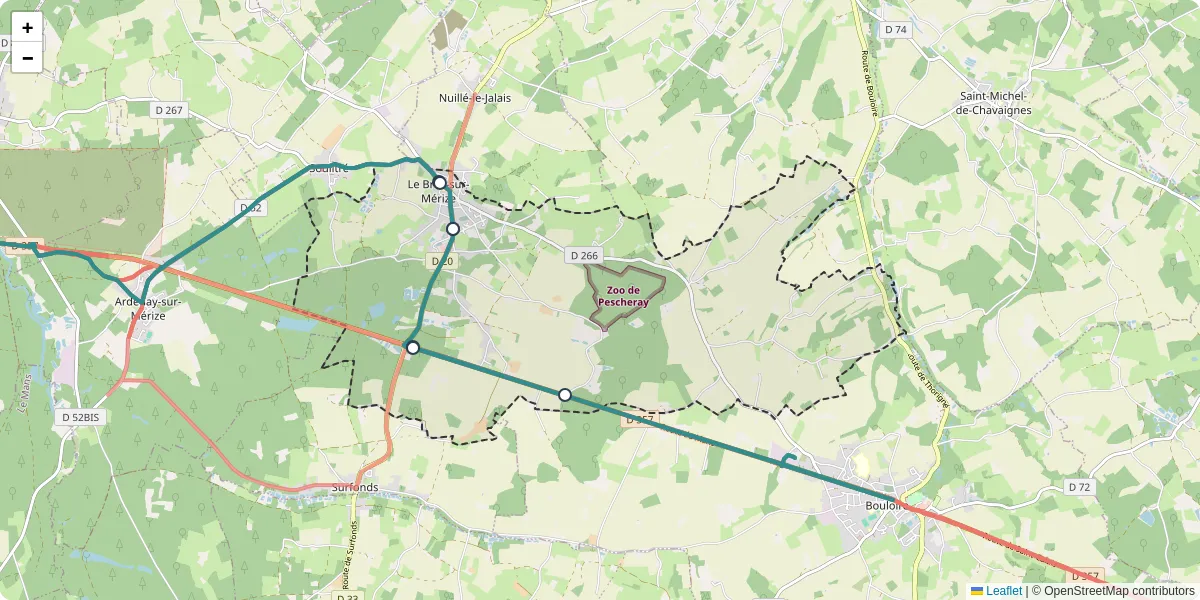 Carte du réseau de transport en commun à Le Breil-sur-Mérize - lignes de bus et arrêts