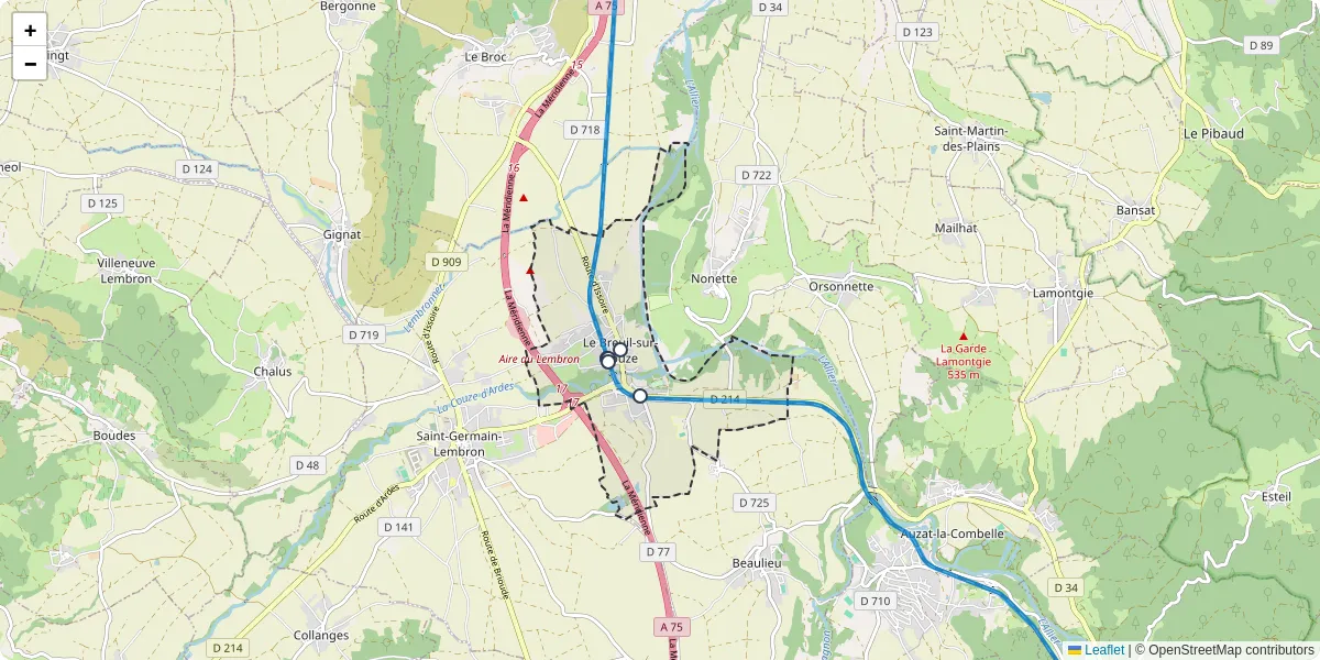 Carte du réseau de transport en commun à Le Breuil-sur-Couze - lignes de bus et arrêts