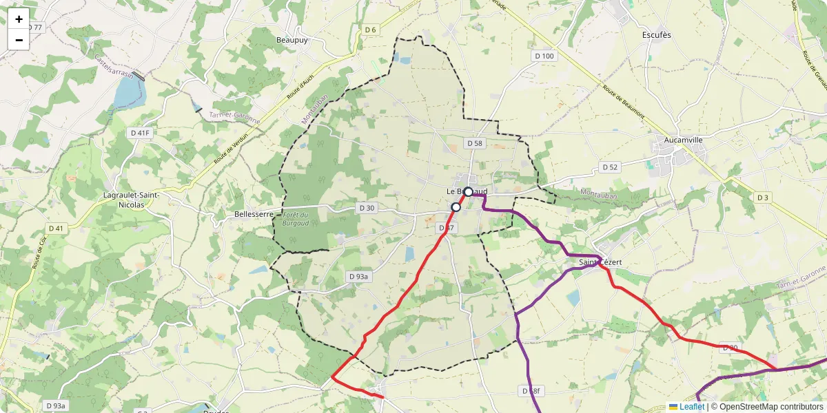 Carte du réseau de transport en commun à Le Burgaud - lignes de bus et arrêts