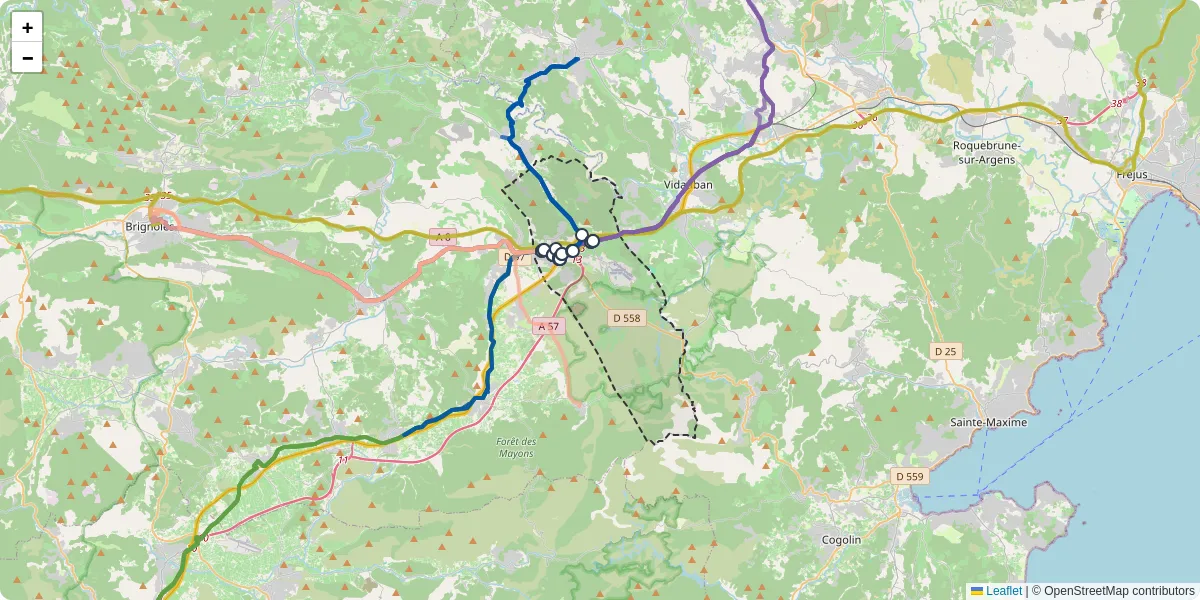 Carte du réseau de transport en commun à Le Cannet-des-Maures - lignes de bus et arrêts