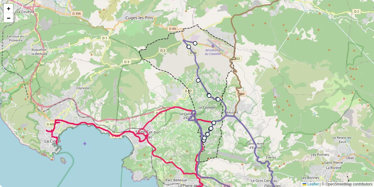 Carte du réseau de transport en commun à Le Castellet - lignes de bus et arrêts