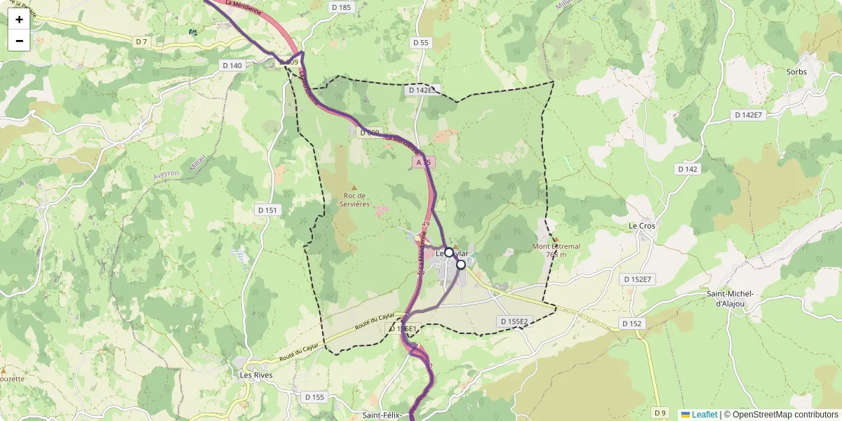 Carte du réseau de transport en commun à Le Caylar - lignes de bus et arrêts