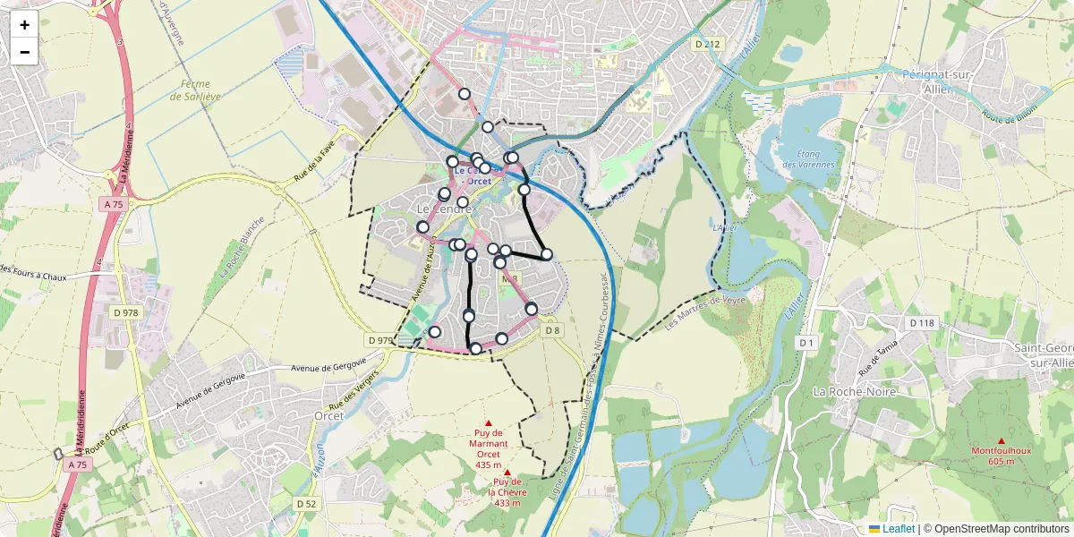 Carte du réseau de transport en commun à Le Cendre - lignes de bus et arrêts