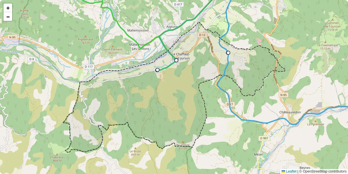 Carte du réseau de transport en commun à Le Chaffaut-Saint-Jurson - lignes de bus et arrêts