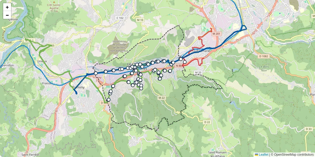 Carte du réseau de transport en commun à Le Chambon-Feugerolles - lignes de bus et arrêts