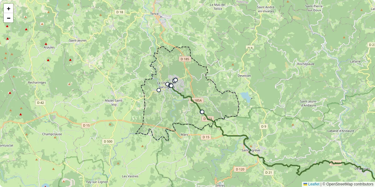 Carte du réseau de transport en commun à Le Chambon-sur-Lignon - lignes de bus et arrêts