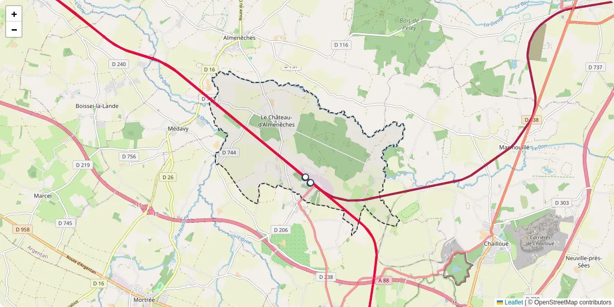 Carte du réseau de transport en commun à Le Château-d'Almenêches - lignes de bus et arrêts