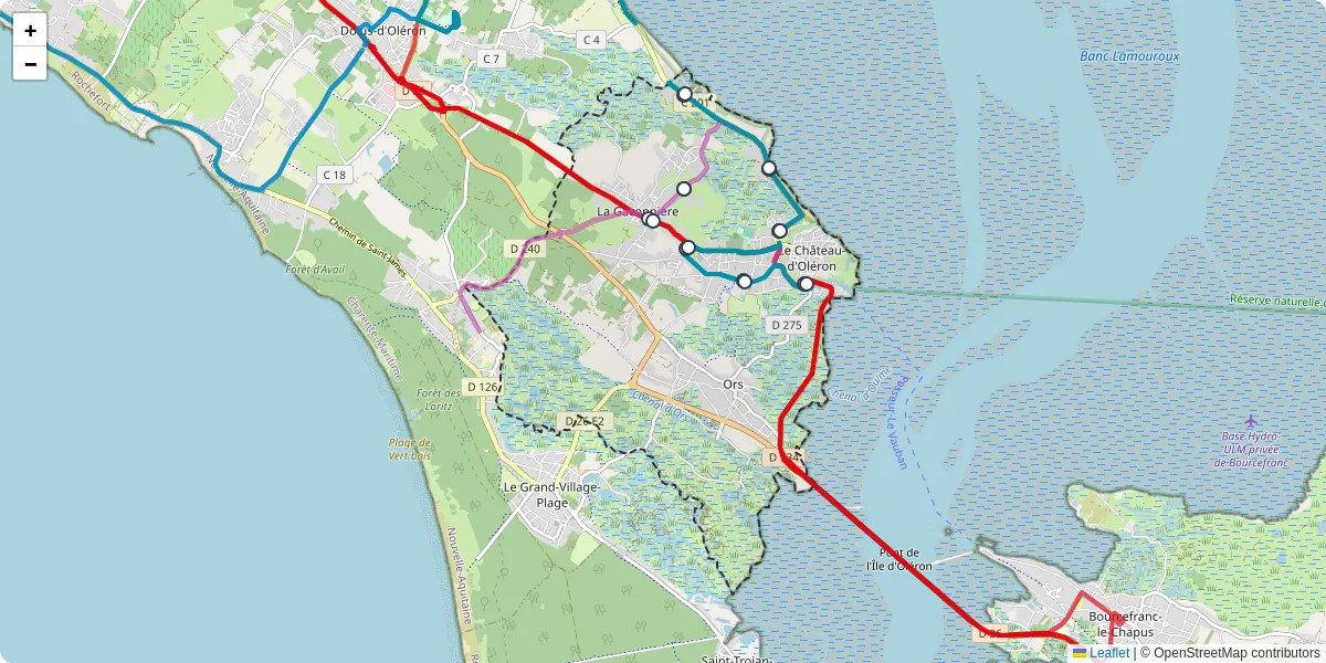 Carte du réseau de transport en commun à Le Château-d'Oléron - lignes de bus et arrêts