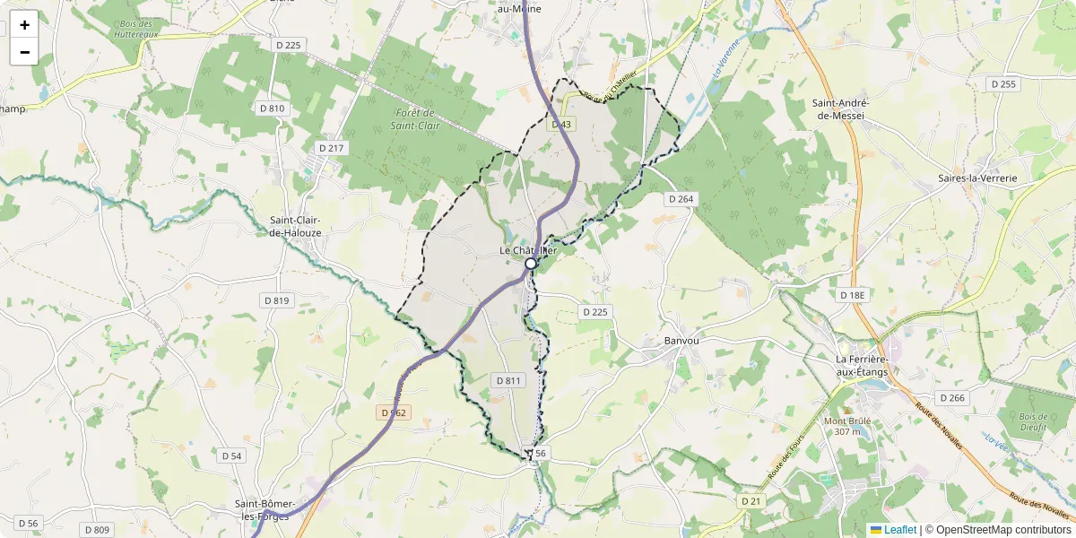 Carte du réseau de transport en commun à Le Châtellier - lignes de bus et arrêts