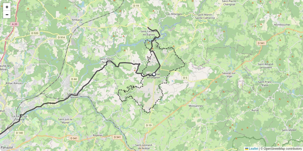 Carte du réseau de transport en commun à Le Châtenet-en-Dognon - lignes de bus et arrêts