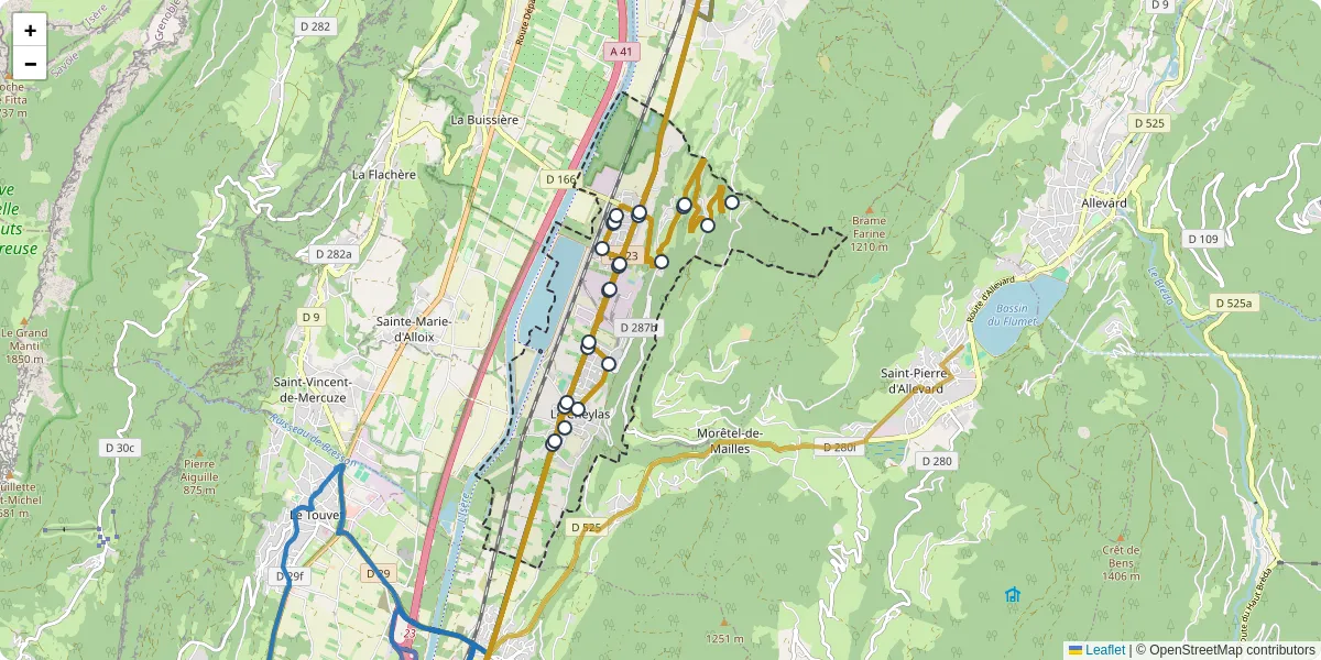 Carte du réseau de transport en commun à Le Cheylas - lignes de bus et arrêts