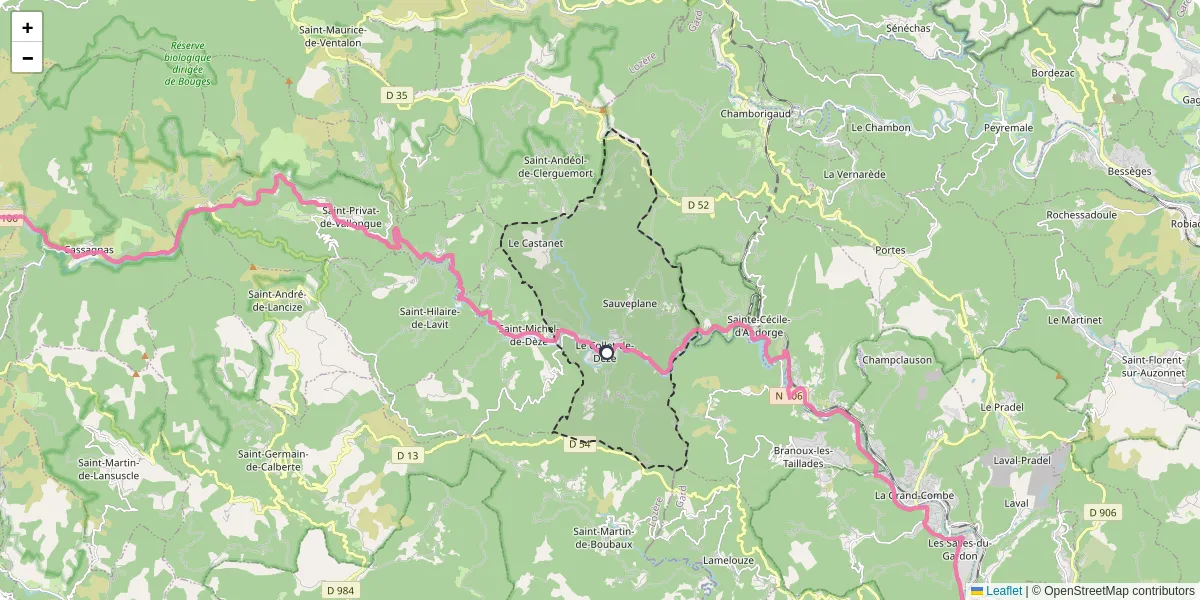 Carte du réseau de transport en commun à Le Collet-de-Dèze - lignes de bus et arrêts