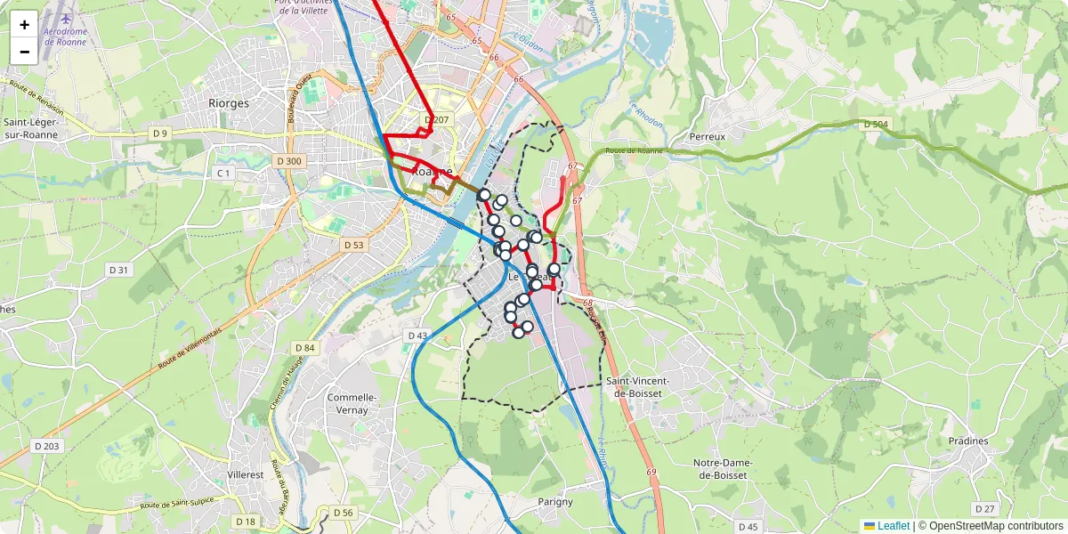 Carte du réseau de transport en commun à Le Coteau - lignes de bus et arrêts