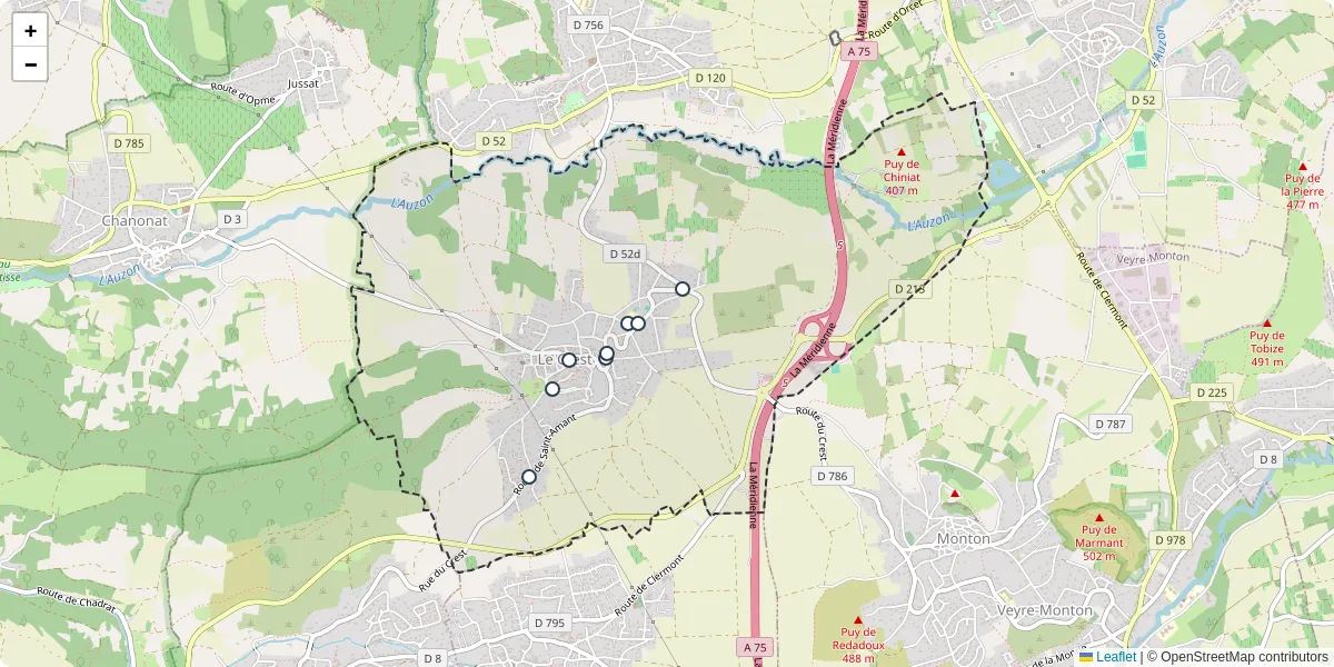 Carte du réseau de transport en commun à Le Crest - lignes de bus et arrêts