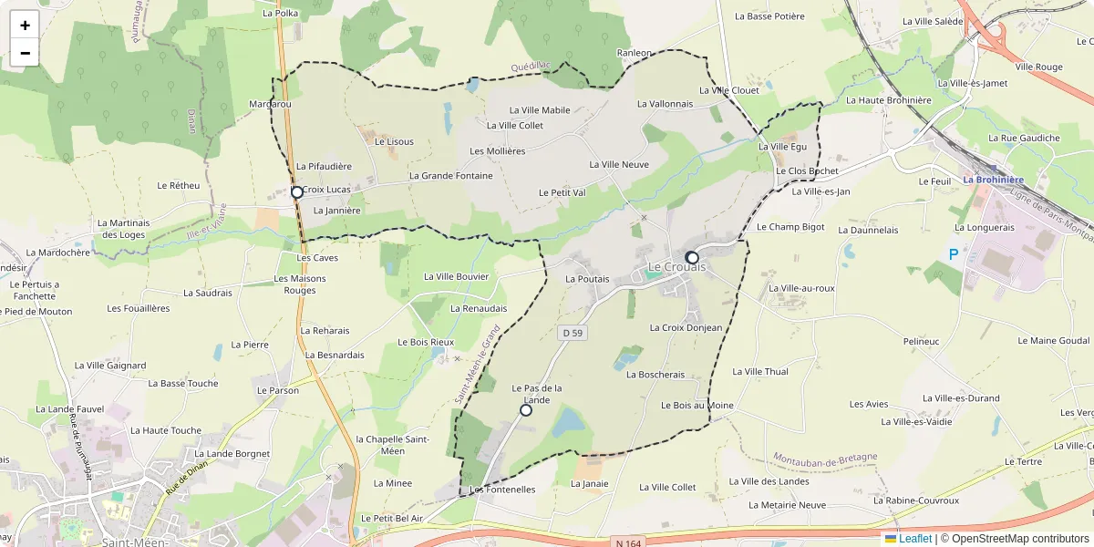 Carte du réseau de transport en commun à Le Crouais - lignes de bus et arrêts