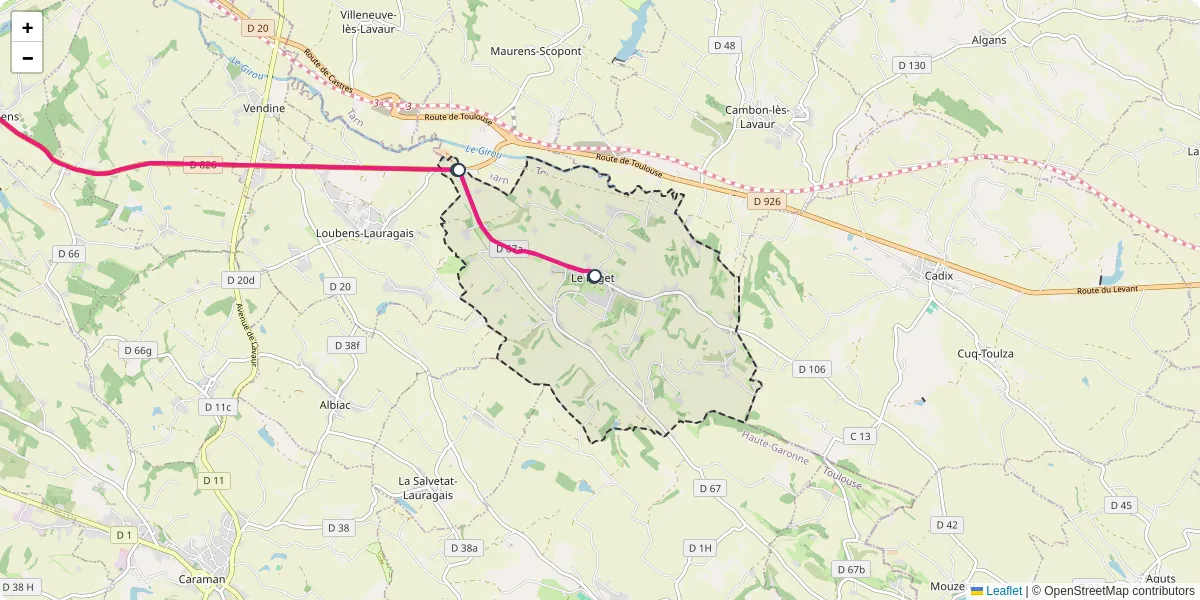 Carte du réseau de transport en commun à Le Faget - lignes de bus et arrêts