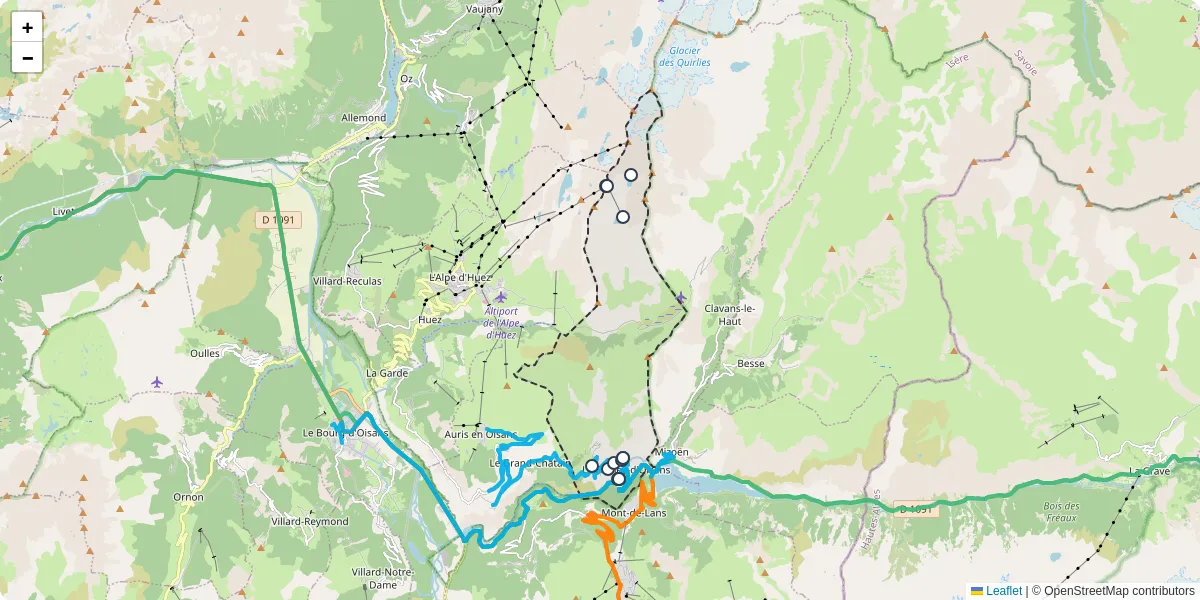 Carte du réseau de transport en commun à Le Freney-d'Oisans - lignes de bus et arrêts