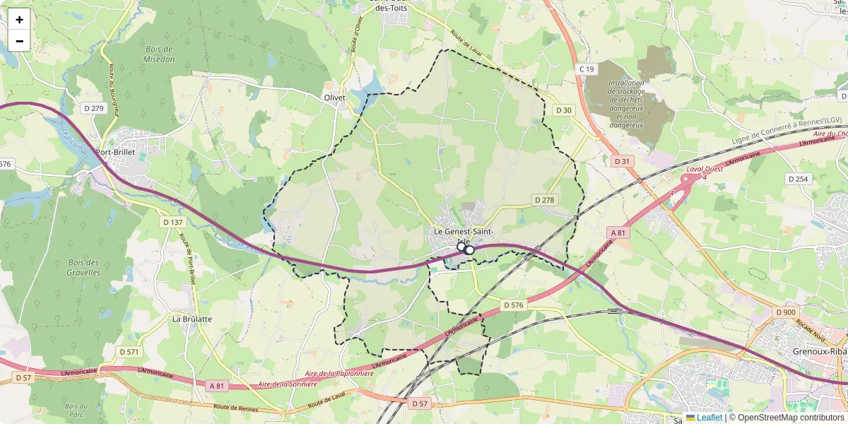 Carte du réseau de transport en commun à Le Genest-Saint-Isle - lignes de bus et arrêts