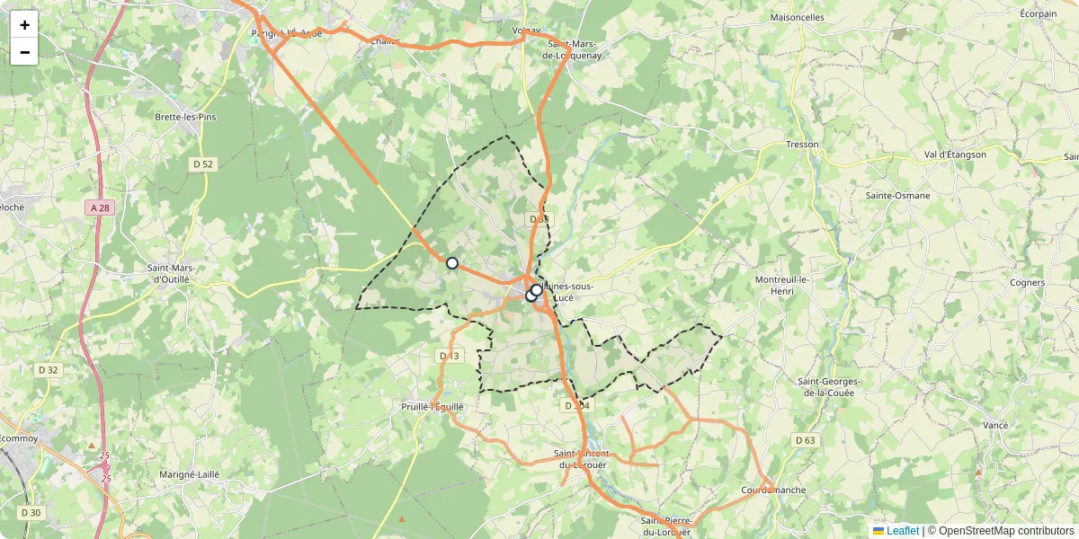 Carte du réseau de transport en commun à Le Grand-Lucé - lignes de bus et arrêts