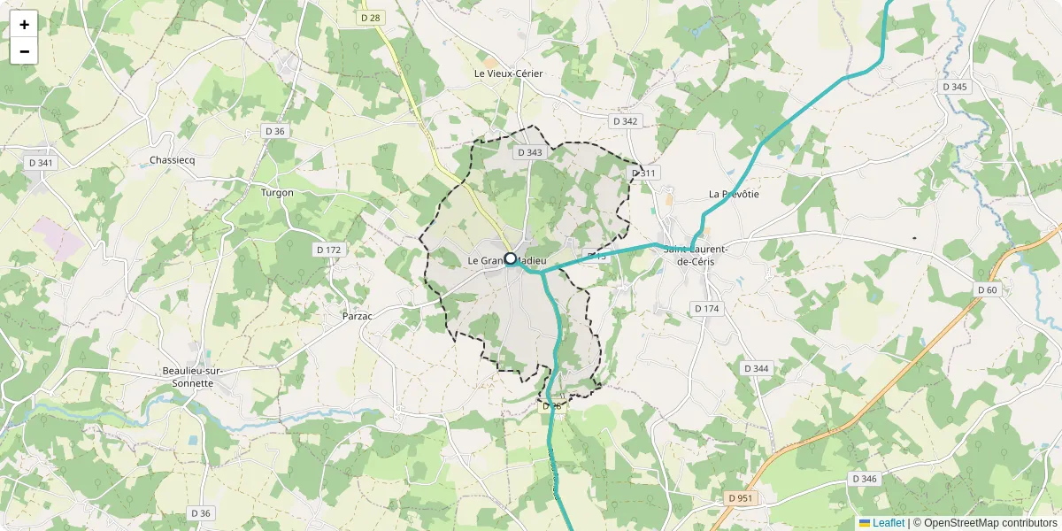 Carte du réseau de transport en commun à Le Grand-Madieu - lignes de bus et arrêts