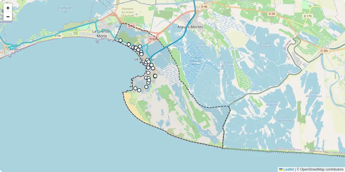 Carte du réseau de transport en commun à Le Grau-du-Roi - lignes de bus et arrêts