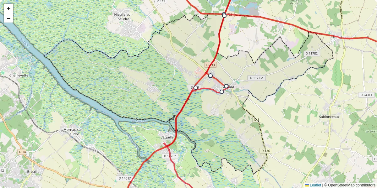 Carte du réseau de transport en commun à Le Gua - lignes de bus et arrêts