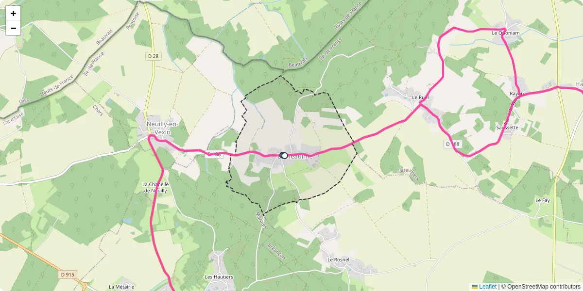 Carte du réseau de transport en commun à Le Heaulme - lignes de bus et arrêts