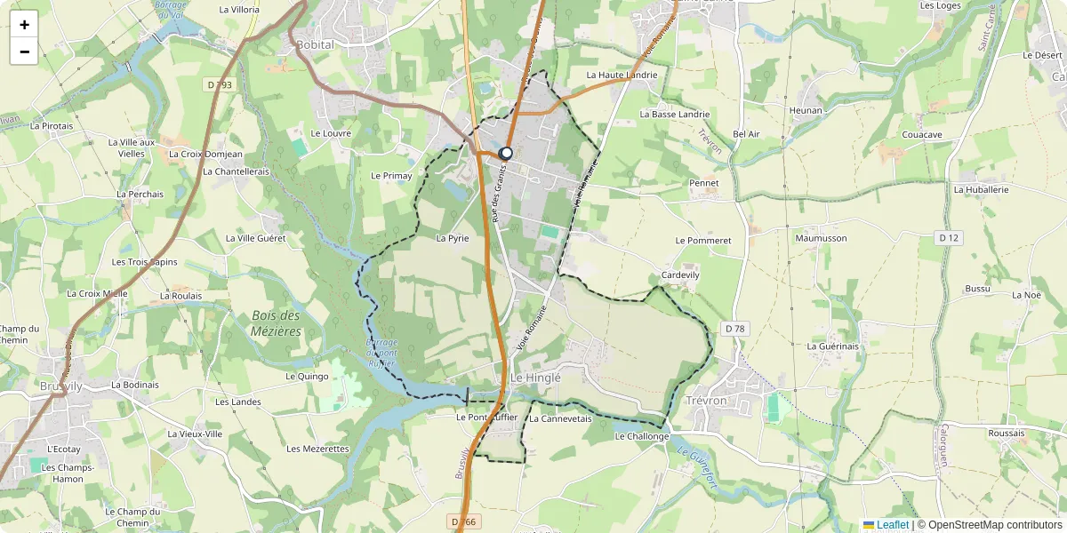 Carte du réseau de transport en commun à Le Hinglé - lignes de bus et arrêts