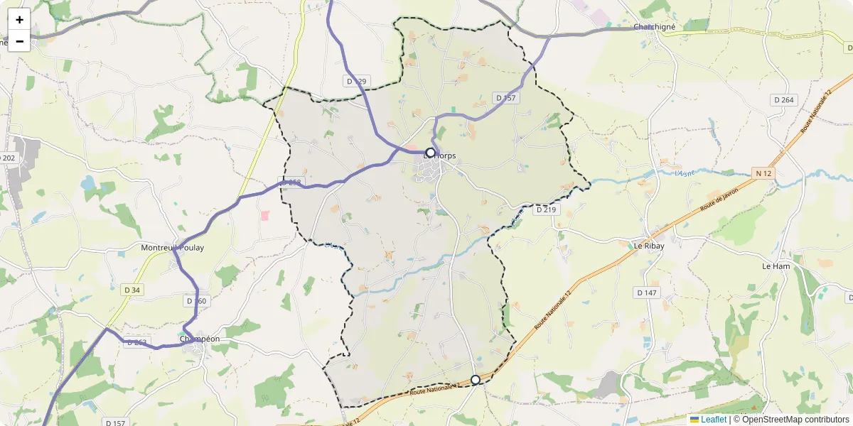 Carte du réseau de transport en commun à Le Horps - lignes de bus et arrêts