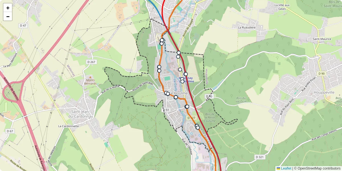 Carte du réseau de transport en commun à Le Houlme - lignes de bus et arrêts