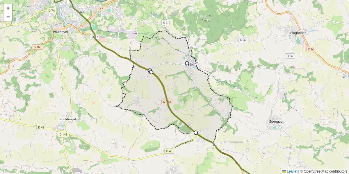 Carte du réseau de transport en commun à Le Juch - lignes de bus et arrêts